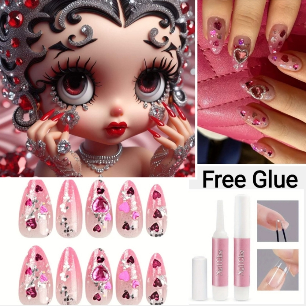 Valentine's Day Press-On Fake Nails 💅 Medium with Free Super-Strong Glue